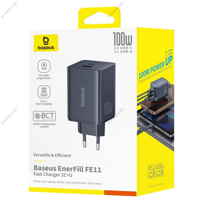 Мережевий зарядний пристрій Baseus EnerFill FE11 Fast Charger 2C+U 100W EU Black P10182102123-00
