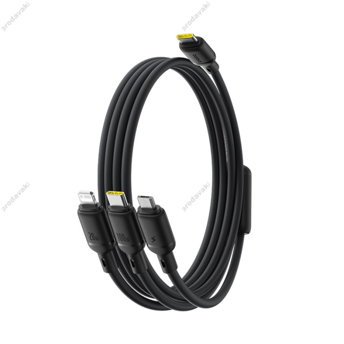 PD кабель Baseus Silky 3in1 USB-C to M+L+C 100W 1.5m Black P10377706123-00
