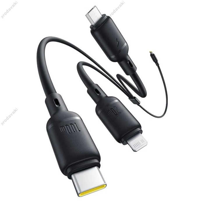 PD кабель Baseus Silky 3in1 USB-C to M+L+C 100W 1.5m Black P10377706123-00