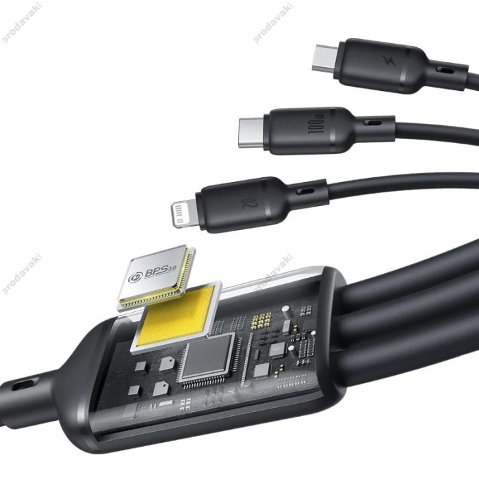 PD кабель Baseus Silky 3in1 USB-C to M+L+C 100W 1.5m Black P10377706123-00