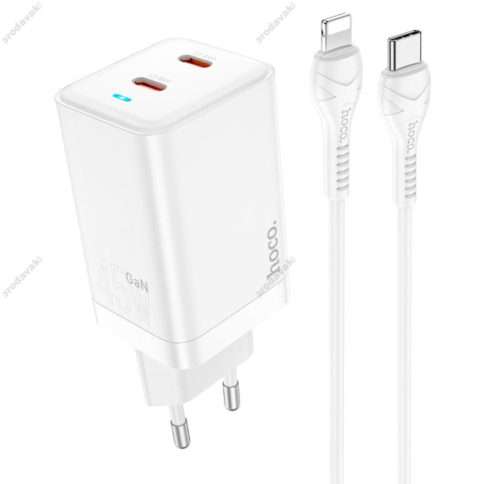 Мережевий зарядний пристрій Hoco N23 Astral Lightning cable 45W White