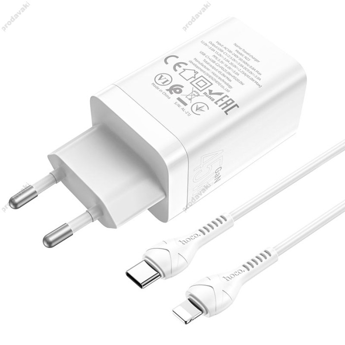 Мережевий зарядний пристрій Hoco N23 Astral Lightning cable 45W White