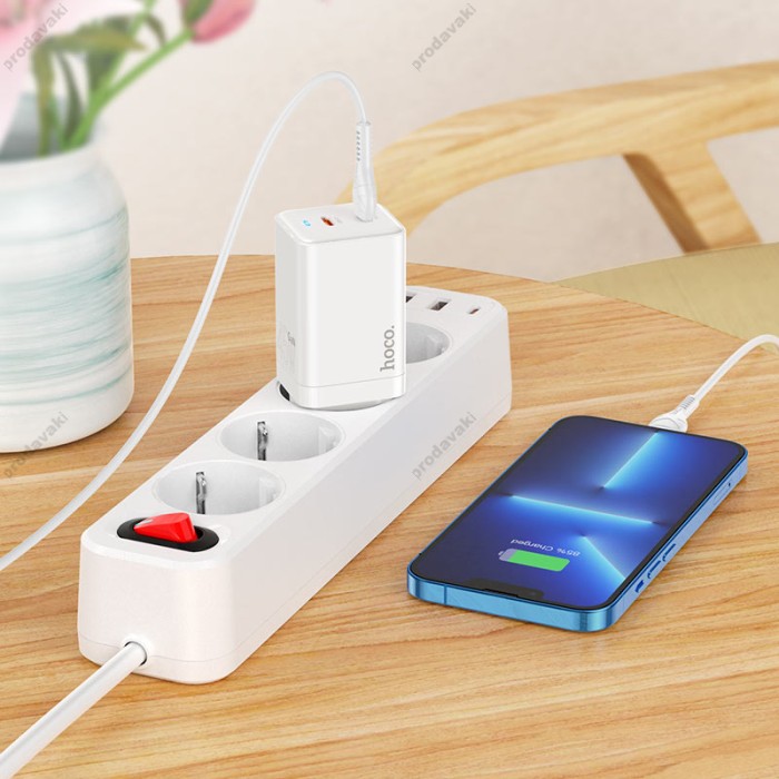 Мережевий зарядний пристрій Hoco N23 Astral Lightning cable 45W White