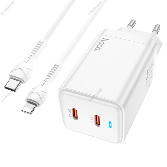 Мережевий зарядний пристрій Hoco N23 Astral Lightning cable 45W White