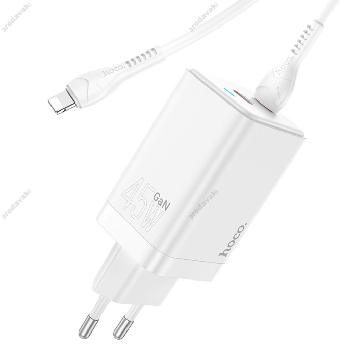 Мережевий зарядний пристрій Hoco N23 Astral Lightning cable 45W White