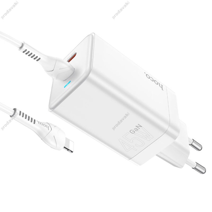 Мережевий зарядний пристрій Hoco N23 Astral Lightning cable 45W White