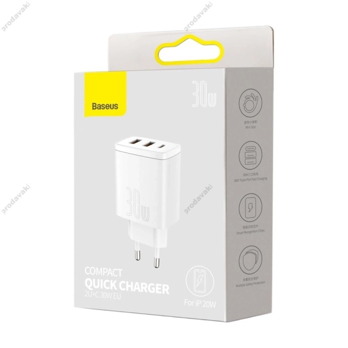 Мережевий зарядний пристрій Baseus Compact Quick Charger 30W White CCXJ-E02