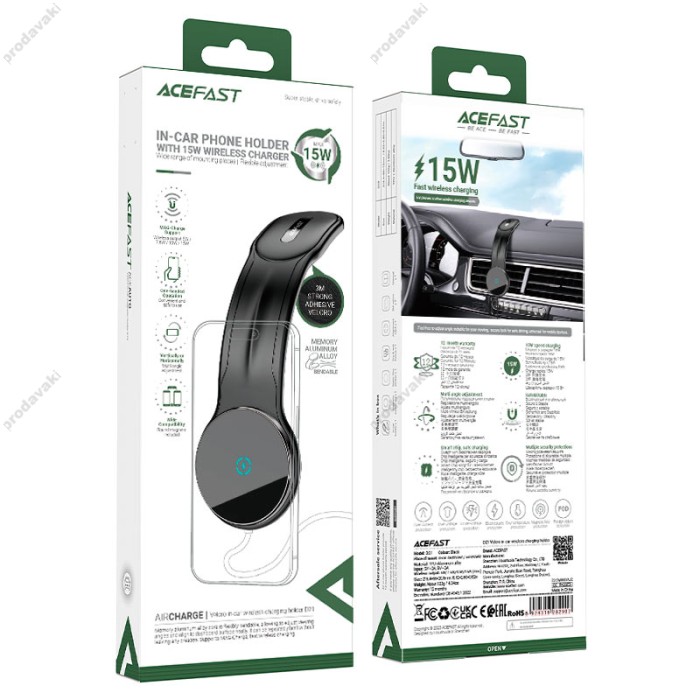 Автомобільний тримач ACEFAST D21 Velcro in-car wireless charging holder Black