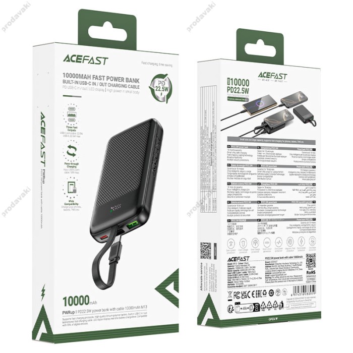 Повербанк портативний акумулятор Power bank ACEFAST M13 PD fast charging 22.5W 10000 mAh Black