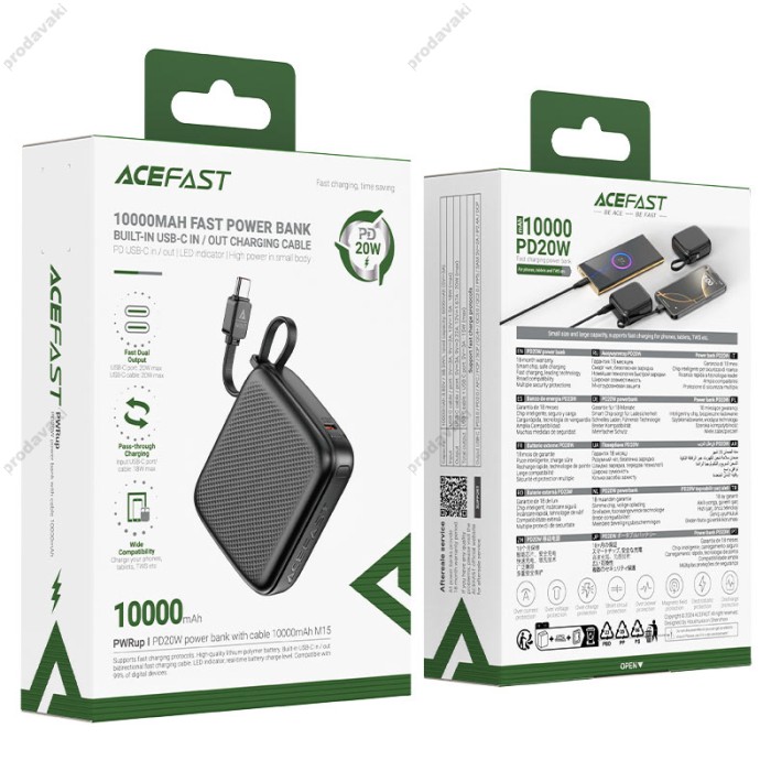 Повербанк портативний акумулятор Power bank ACEFAST M15 PD fast charging 20W 10000 mAh Black