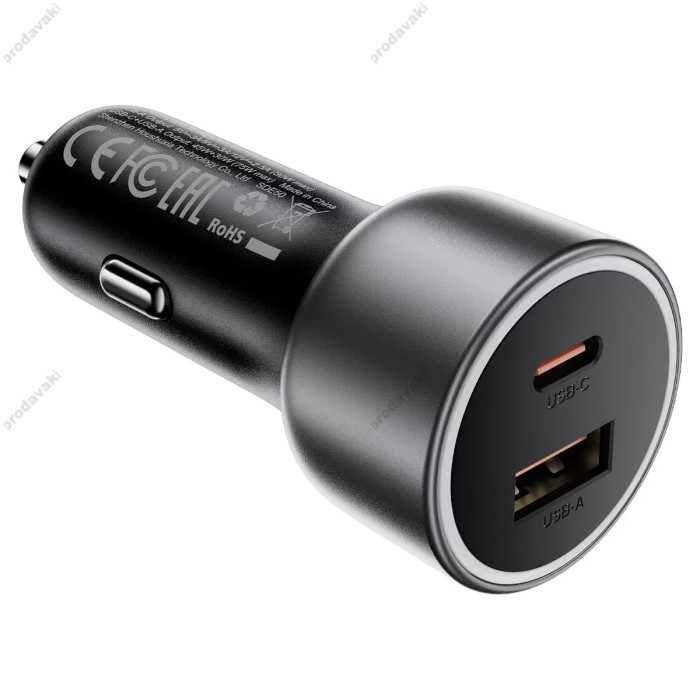 Автомобільний зарядний пристрій ACEFAST B21 PD dual port metal 3A 75W Grey