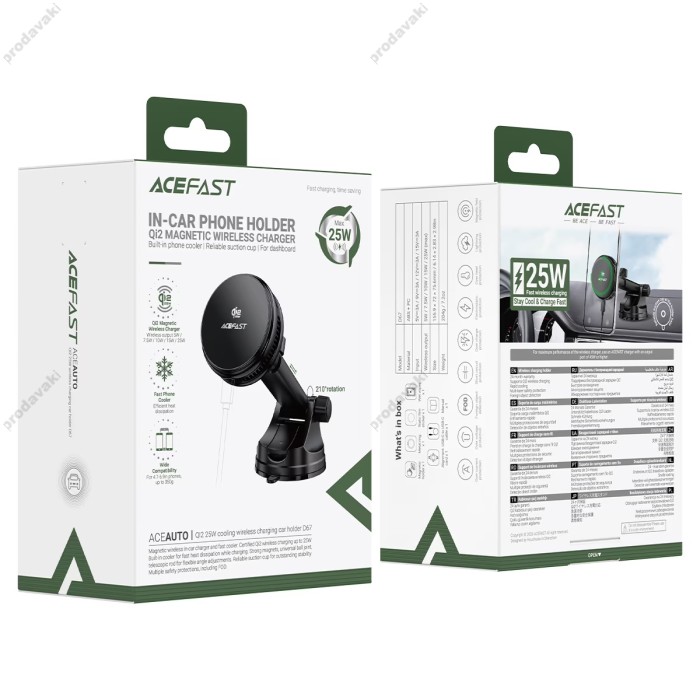 Автомобільний тримач ACEFAST D67 QI2 MagSafe cooling wireless charging car holder with suction cup 25W Black