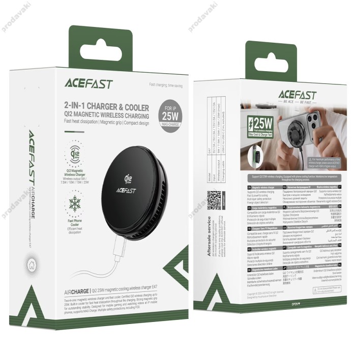 Бездротовий зарядний пристрій ACEFAST E47 Qi2 magnetic cooling wireless charger 25W Black