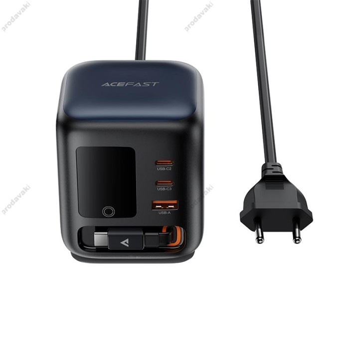 Подовжувач мережі фільтр ACEFAST Z10 GaN desktop charger with telescopic cable 3A 100W Black
