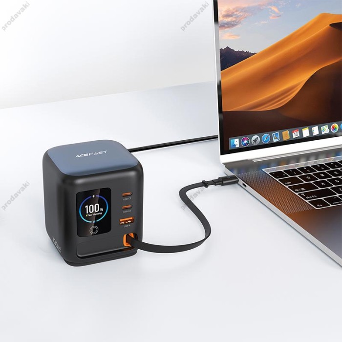 Подовжувач мережі фільтр ACEFAST Z10 GaN desktop charger with telescopic cable 3A 100W Black