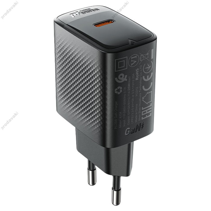 Мережевий зарядний пристрій ACEFAST A104 GaN single USB-C fast charger 25W Black