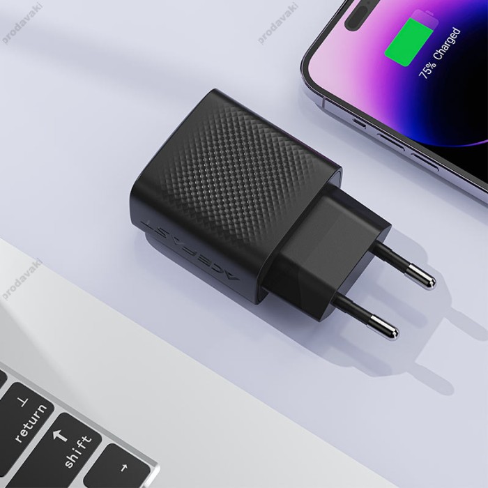 Мережевий зарядний пристрій ACEFAST A104 GaN single USB-C fast charger 25W Black