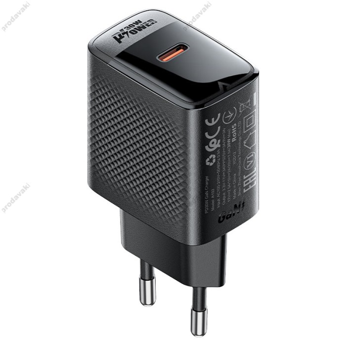 Мережевий зарядний пристрій ACEFAST A102 GaN single USB-C fast charger 30W Black