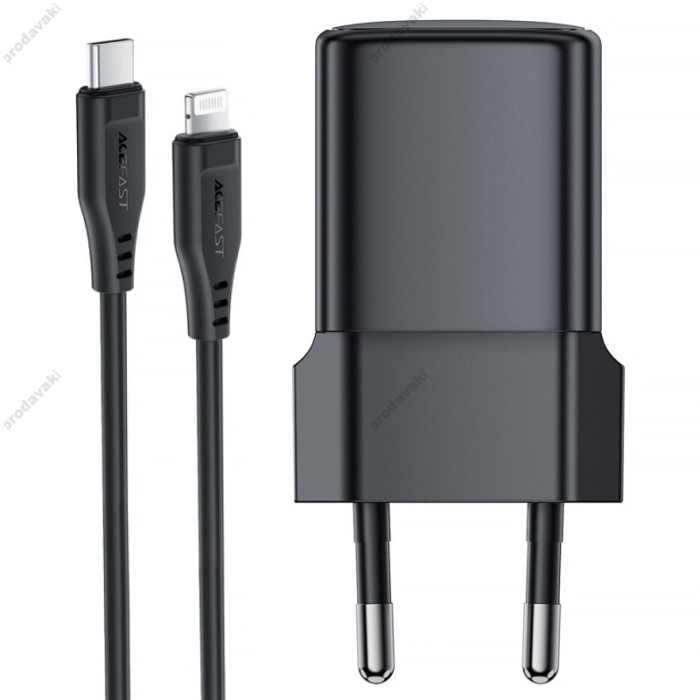 Мережевий зарядний пристрій ACEFAST A117 mini GaN fast charger Lightning cable 20W Black