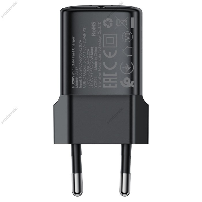 Мережевий зарядний пристрій ACEFAST A117 mini GaN fast charger 20W Black