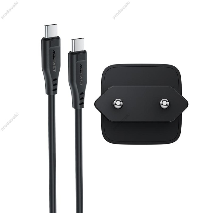 Мережевий зарядний пристрій ACEFAST A118 PD mini GaN USB-C fast charger Type-C cable 30W Black