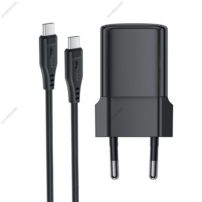 Мережевий зарядний пристрій ACEFAST A118 PD mini GaN USB-C fast charger Type-C cable 30W Black