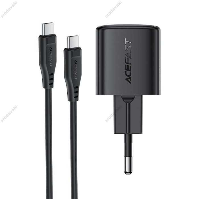 Мережевий зарядний пристрій ACEFAST A118 PD mini GaN USB-C fast charger Type-C cable 30W Black