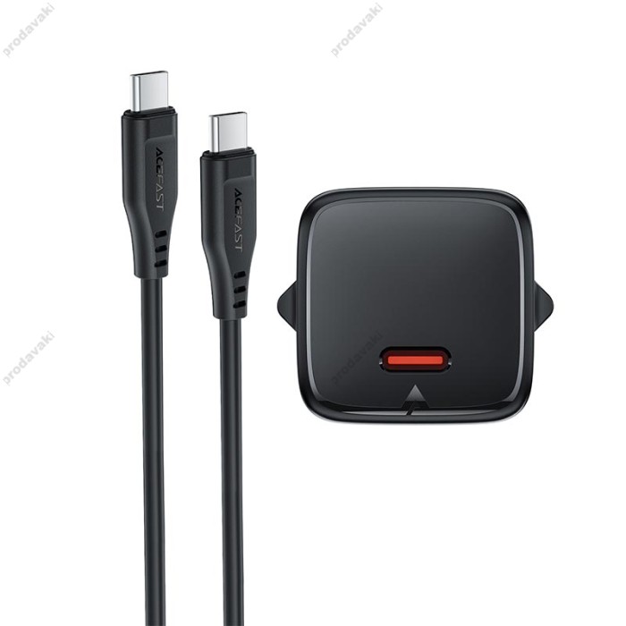 Мережевий зарядний пристрій ACEFAST A118 PD mini GaN USB-C fast charger Type-C cable 30W Black
