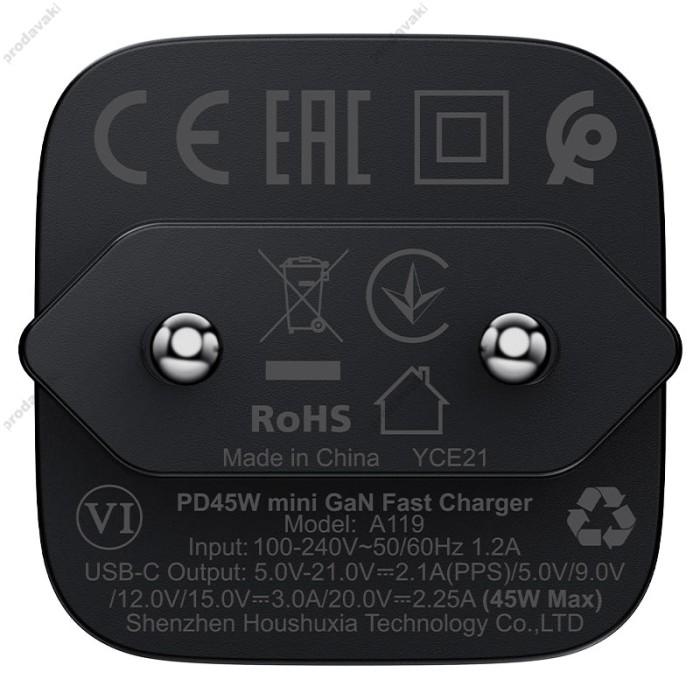Мережевий зарядний пристрій ACEFAST A119 mini GaN fast charger 45W Black