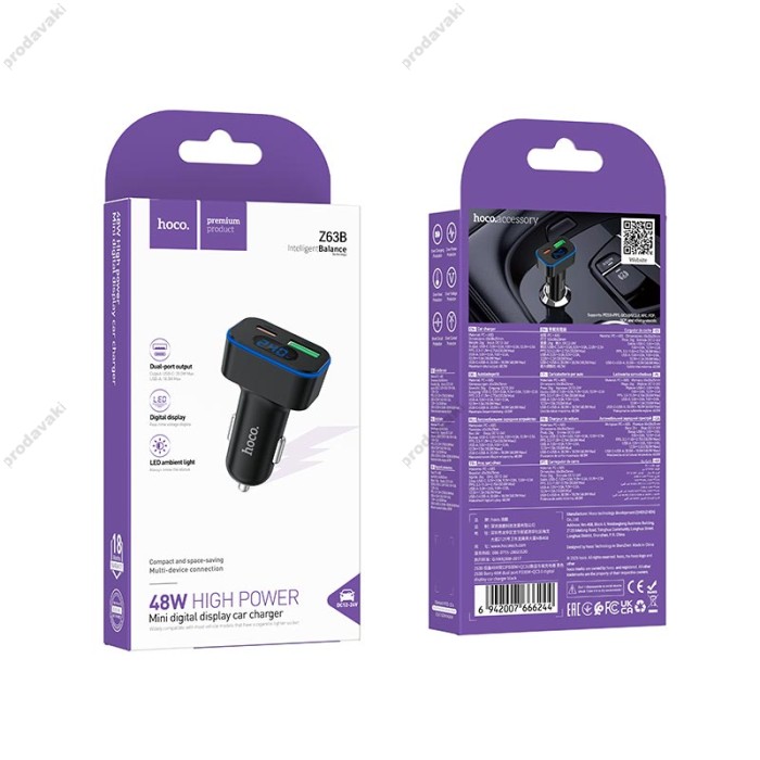 Автомобільний зарядний пристрій Hoco Z63B Barry dual port Car charger 3A 48W Black