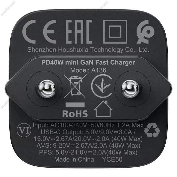 Мережевий зарядний пристрій ACEFAST A136 mini GaN USB-C fast charger 40W Black