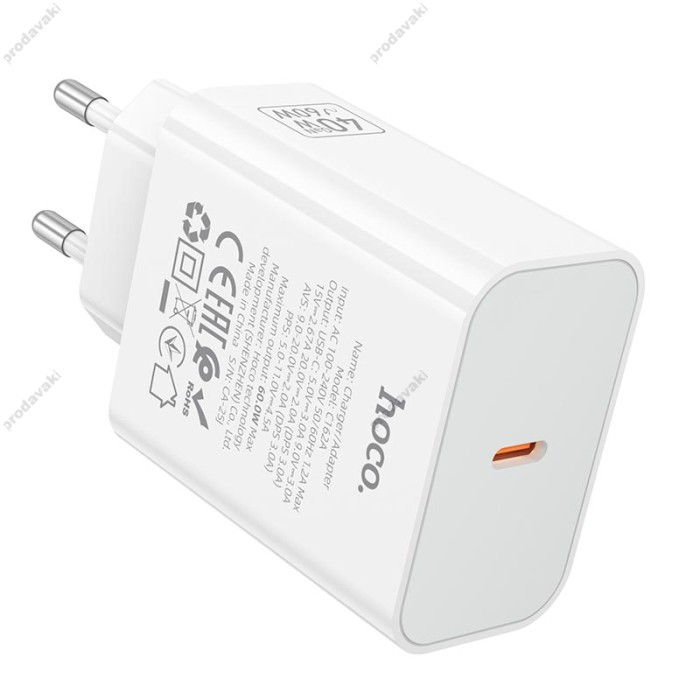 Мережевий зарядний пристрій HOCO C162A Source single port PD charger Type-C cable 60W White