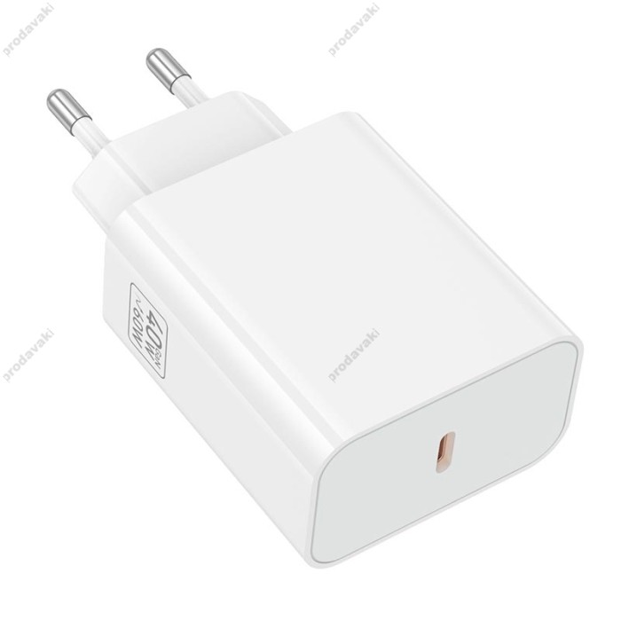Мережевий зарядний пристрій HOCO C162A Source single port PD charger Type-C cable 60W White