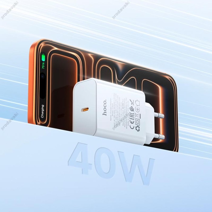 Мережевий зарядний пристрій HOCO C162A Source single port PD charger Type-C cable 60W White