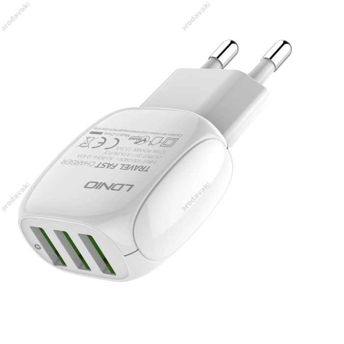 Мережевий зарядний пристрій LDNIO A3315 Micro USB Cable 15.5W White