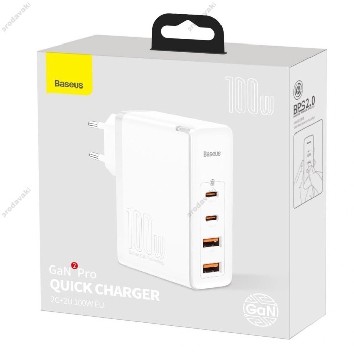 Мережевий зарядний пристрій Baseus GaN2 Pro Quick Charger 2C+2U 100W White CCGAN2P-L02