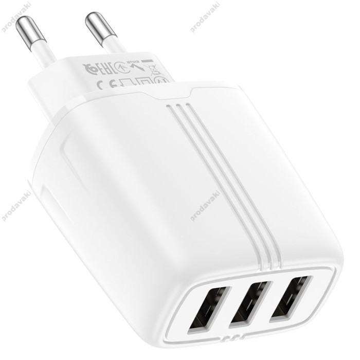 Мережевий зарядний пристрій HOCO N15 Amazing three-port charger 17W White