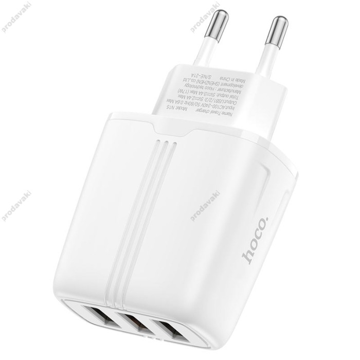Мережевий зарядний пристрій HOCO N15 Amazing three-port charger 17W White
