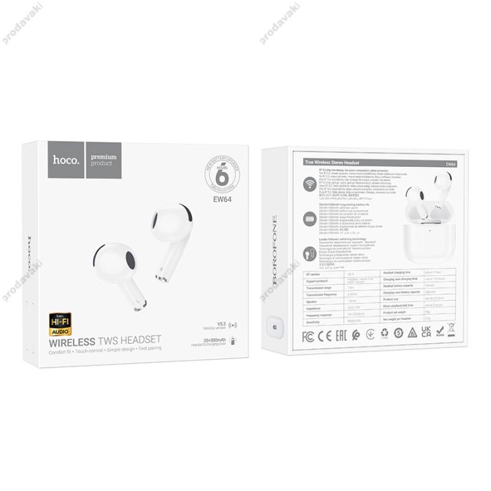 Бездротові Bluetooth навушники HOCO EW64 True wireless stereo headset BT 5.3 White