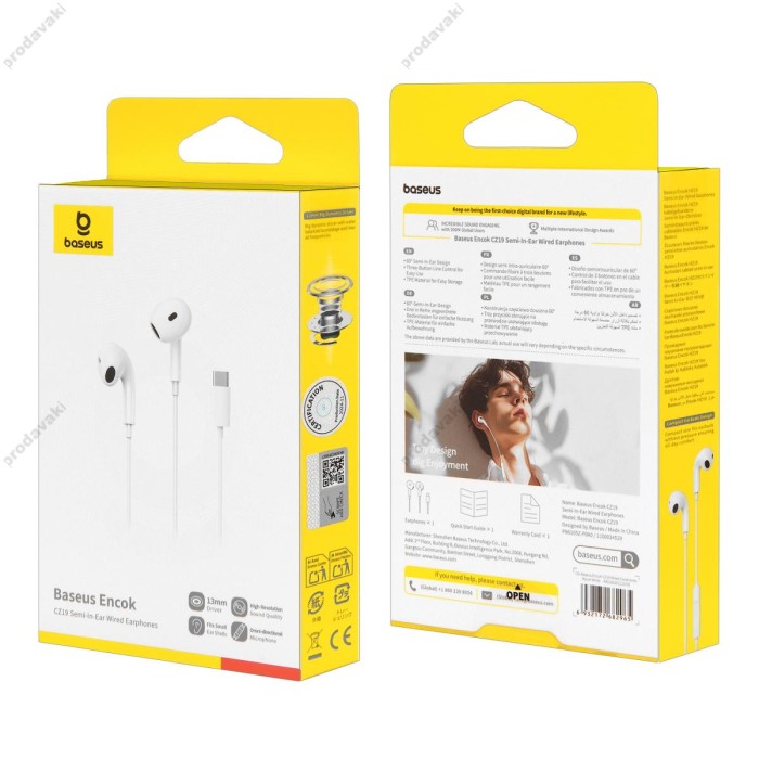 Дротові навушники Baseus Encok CZ19 Type-C Wired Earphones White A00182201213-00