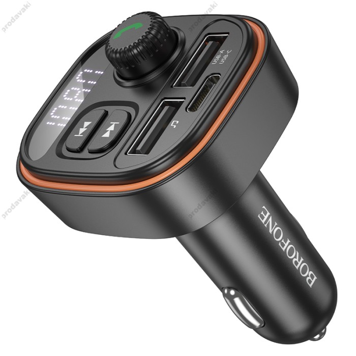 FM - трансмітер Borofone BC59 Heroic (USB-A/USB-C) 5V/3A Black
