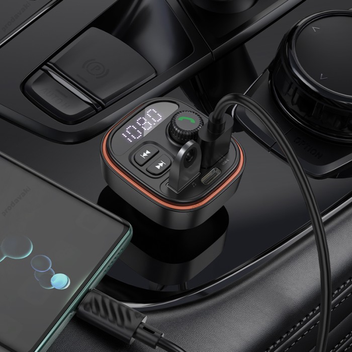 FM - трансмітер Borofone BC59 Heroic (USB-A/USB-C) 5V/3A Black