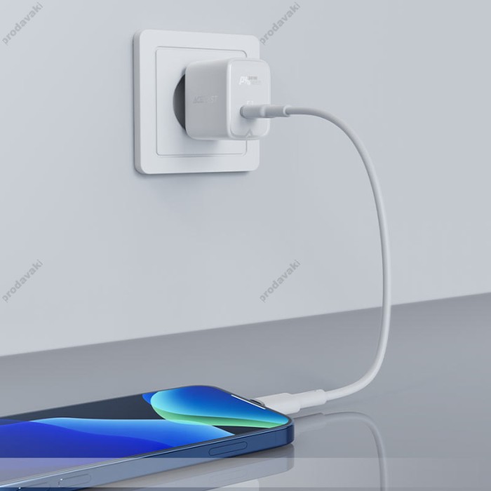 Мережевий зарядний пристрій ACEFAST A21 GaN USB-C fast charger 30W White