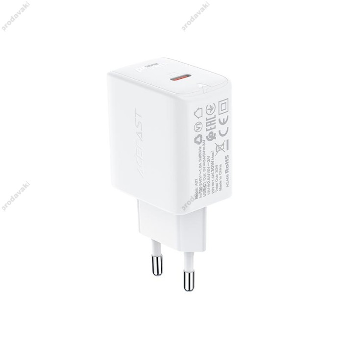 Мережевий зарядний пристрій ACEFAST A21 GaN USB-C fast charger 30W White