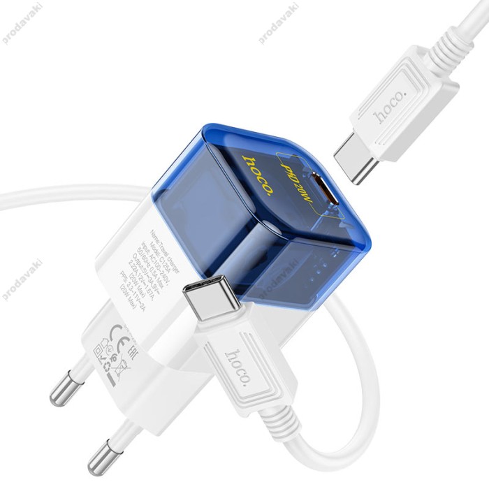 Мережевий зарядний пристрій HOCO C125A Transparent tribute single-port Type-C cable 20W Transparent-blue