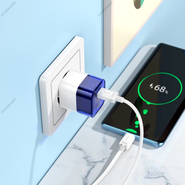 Мережевий зарядний пристрій HOCO C125A Transparent tribute single-port Type-C cable 20W Transparent-blue