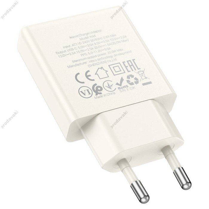 Мережевий зарядний пристрій HOCO N44 Biscuit single port charger Type-C cable 30W Moonlight white