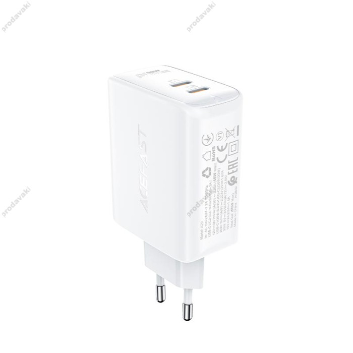 Мережевий зарядний пристрій ACEFAST A29 GaN charger 50W White