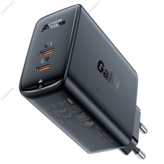 Мережевий зарядний пристрій ACEFAST A29 GaN charger 50W Black