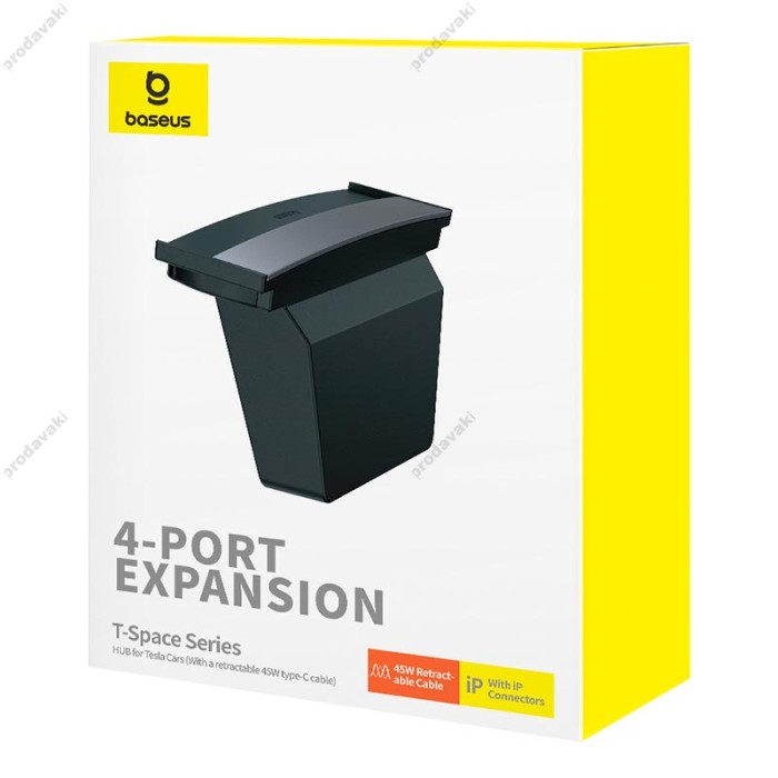 Автомобільна док-станція Baseus T-Space Series HUB for Tesla Cars (With 45W type-C cable) Black B00051300111-00